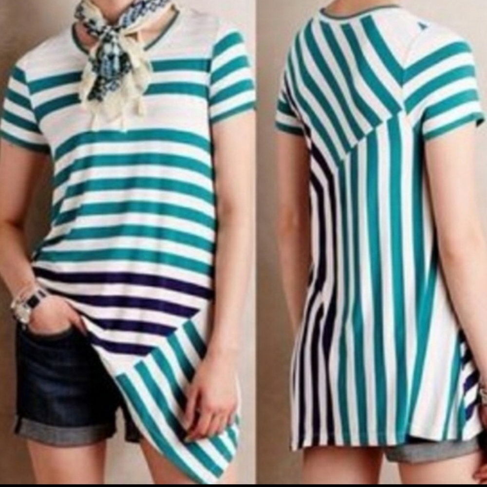 Little Yellow Button assymetrical Striped Top Anthropologie